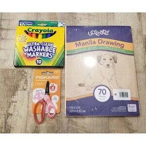 Lot Of Crayola Markers Fiskars Scissors Manilla Paper School Supplies Fast Ship
